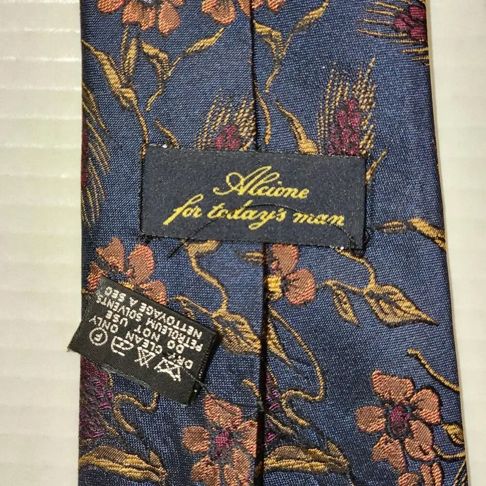 Alcione for Today's Man Silk Tie 4"x57.5" Navy Blue Floral Made in Italy - Picture 6 of 6